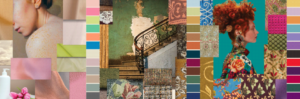 Intertextile Shanghai A/W 2027-28 fabric trend mood board with multi-sensory textile samples