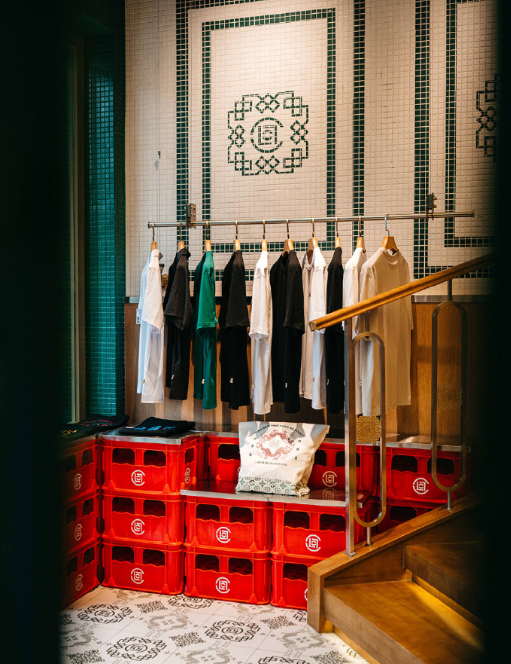 Streetwear apparel display inside pop‑up store