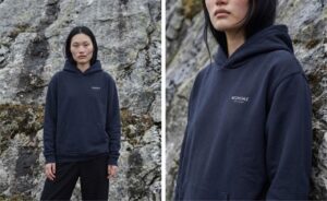 NEUMÜHLE Circular Mono Hoodie monomaterial organic‑cotton hoodie outdoor model shot