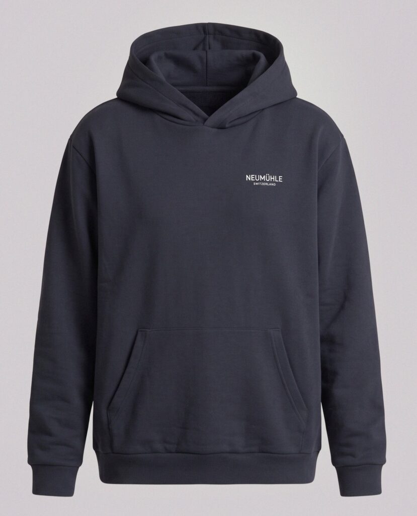NEUMÜHLE Circular Mono Hoodie flat product view single‑material circular apparel