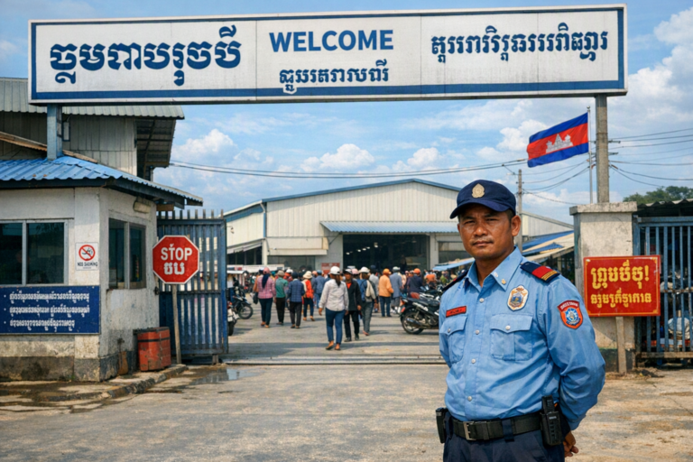 Cambodia garment industry factory workshop with local sewing workers